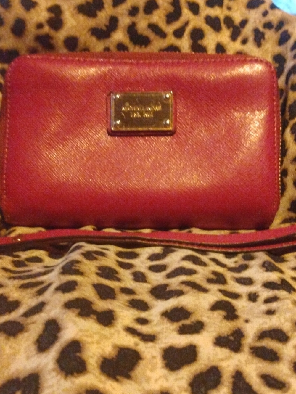 Michael Kors Red Leather Zip Around Wallet with Logo Plate